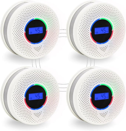 10-Year Battery Wireless Interconnected Smoke and Carbon Monoxide Detector, Smart Interlink Smoke CO Alarm with Digital Display, Fire and CO Combo Alarm for Home (4 Pack)