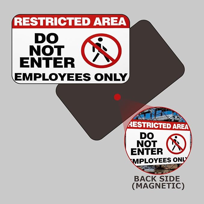 Restricted Area Sign, 3 Pack Magnetic Do Not Enter, Employees Only Signs, 10 x 7 Inch Premium Magnetic Signs, UV Protected, Waterproof, Weatherproof and Fade Resistant, Indoor & Outdoor