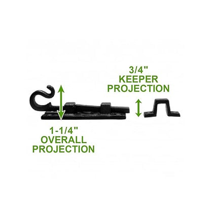 Renovators Supply Manufacturing Black Slide Bolt Door Latch 3 7/8 in. Long Wrought Iron Metal Surface Sliding Bolts with Catch for Cabinet Doors Rust Resistant Security Locks with Hardware Pack of 4
