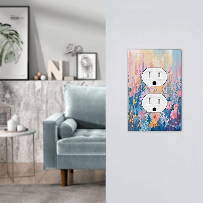 Outlet Covers Colorful Watercolor Flowers Wildflower Plants 1 Gang Duplex Light Switch Cover Plate Decorative Switch Plate Covers Electrical Socket Cover for Bathroom Home Decor