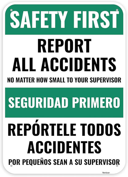 1PC Safety Sign, 14 x 10 Inches - Aluminum - Safety Decorations Posters For Workplace - Bilingual Spanish