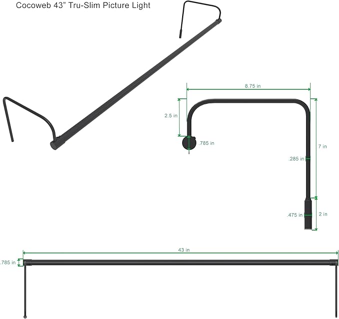 Cocoweb 43 Inch Tru-Slim Oil Rubbed Bronze Picture Light - LED, 2700K, Adjustable Arm, Plug-in, Toggle Switch, Sleek and Compact Design