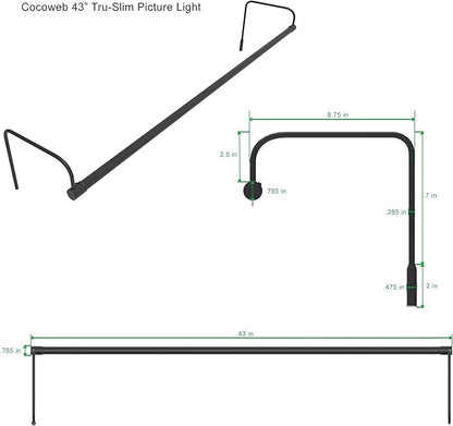 Cocoweb 43 Inch Tru-Slim Oil Rubbed Bronze Picture Light - LED, 2700K, Adjustable Arm, Plug-in, Toggle Switch, Sleek and Compact Design