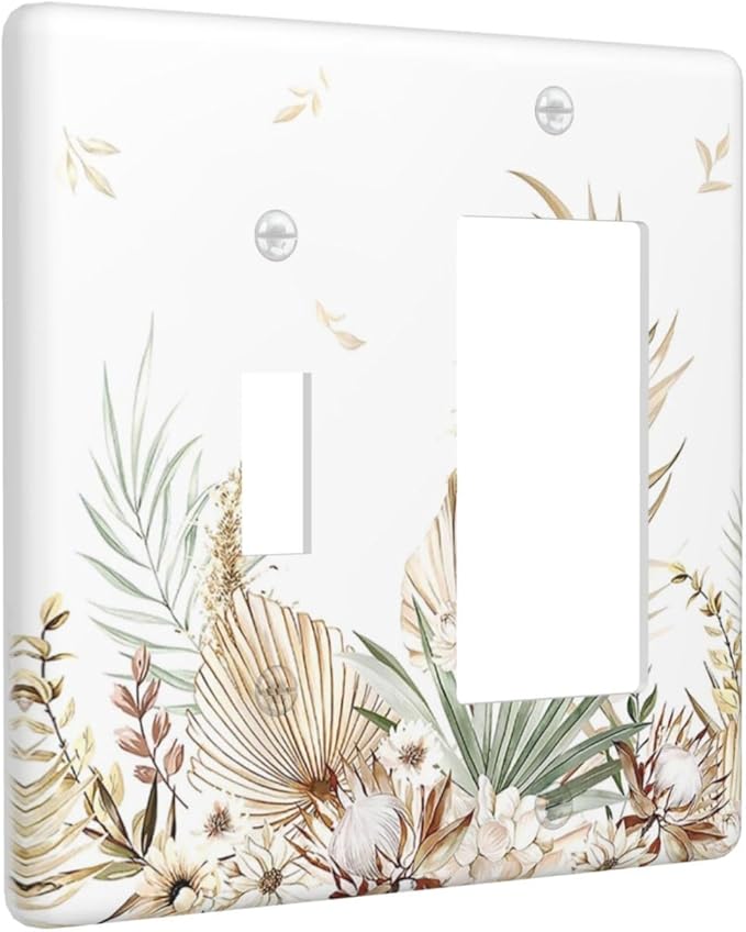 Outlet Covers Boho Leaves Watercolor Tan Leaf Floral Plant 1 Toggle 1 Rocker Combination Decorative Wall Plate Light Switch Cover Plate Electrical Switch Plates for Bedroom Home Decor