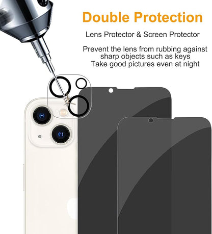 PEHAEL 3+3Pack for iPhone 13 Privacy Screen Protector with Camera Lens Protector Full Coverage Anti-Spy Tempered Glass Film 9H Hardness Easy Installation Bubble Free [6.1 inch]