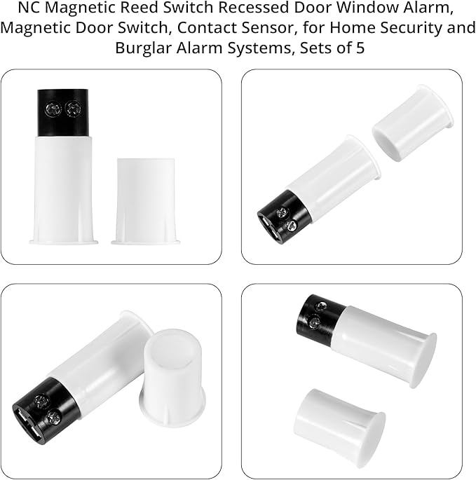 TOWODE Normally Closed Recessed Window Door Contact Sensor Alarm Magnetic Reed Switch,NC Magnetic Switch for Home Security, Suitable for Wooden Doors and Windows,5 Sets