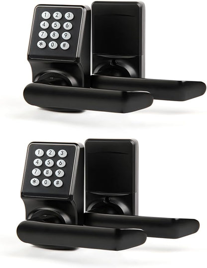 Keypad Door Lock with Handle, Digital Door Lock with Keypad Set,Keyless Entry Door Locks with Handle-IC Card and Anti-peep Password- Easy Installation for Home, Hotel-Matte Black-2PACK Set