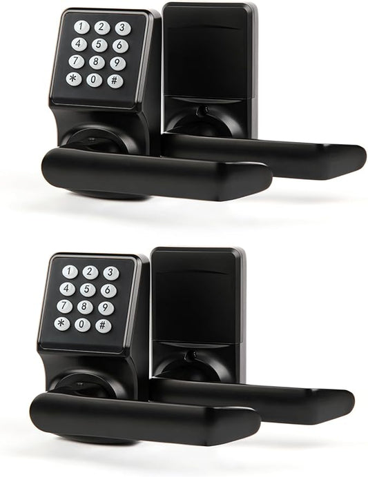 Keypad Door Lock with Handle, Digital Door Lock with Keypad Set,Keyless Entry Door Locks with Handle-IC Card and Anti-peep Password- Easy Installation for Home, Hotel-Matte Black-2PACK Set