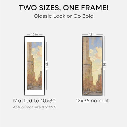 Homeforia 12x36 Picture Frame Black, High End Metal 12x36 Poster Frames with Mat 10x30 for Photo, 12 x 36 Black Frame Matted to 10 by 30 Art, 36x12 Panoramic Frames, Tempered Glass, Wall Kit, Set of 1