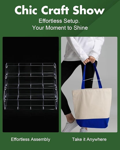 UCEC 4-Tier Sticker Display Stand for Vendors, 16-Pocket Acrylic Display Stands & Card Stand, Portable Organizer for Trade Shows, Retail Stores, Small Business Supplier Events