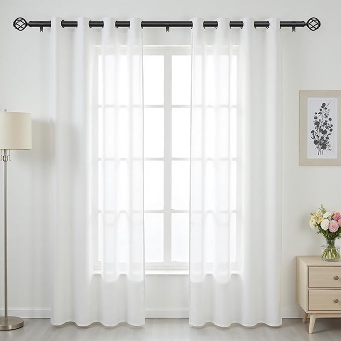 Curtain Rods for Windows 66 to 120, 1 Inch Adjustable Decorative Long Black Curtain Rod with Twisted Cage End, Modern Heavy Duty Outdoor Drapery Rods for Patio, Telescoping Splicing, Size 32"-120"