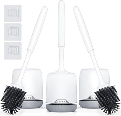 Lefree 3 Pack Silicone Toilet Brush,Rubber Toilet Bowl Brush and Holder Set with Ventilated Holder, Toilet Cleaner Brush for Bathroom,Floor Standing & Wall Mounted Toilet Scrubber Without Drilling