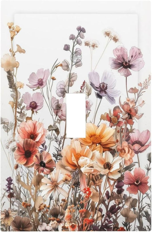 Boho Nursery Wildflower Flora Vintage Flower Decorative Light Switch Cover 1 Gang Single Toggle Device Electrical Faceplate Switchplates Decorator Outlet Wall Plate for Bedroom Living Room Decor