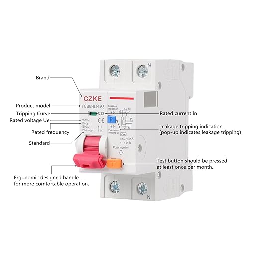30mA RCBO MCB 230V 50/60 Hz Residual Current Circuit Breaker with Over Current and Leakage Protection 6/10/16/20/25/32/40A (Color : 1P N, Size : 6A)