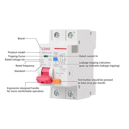 30mA RCBO MCB 230V 50/60 Hz Residual Current Circuit Breaker with Over Current and Leakage Protection 6/10/16/20/25/32/40A (Color : 1P N, Size : 6A)