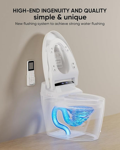 TDH Smart Toilet, Tankless Toilets with Foot Sensor Operation, Heated ToiletSeat with Warm Water Sprayer and Dryer, LED Display with Fahrenheit, Round Toilet Seat