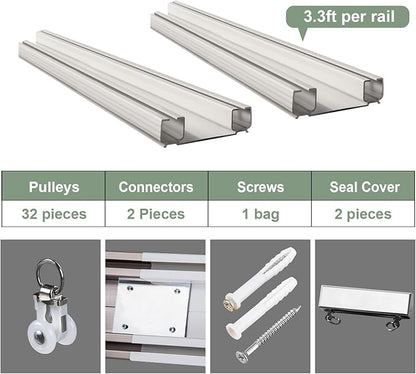 ZSHINE Heavy-Duty Curtain Conjoined Double Track rails Ceiling Mounting for Living Room Bedroom Room Divider (White 6.6ft)