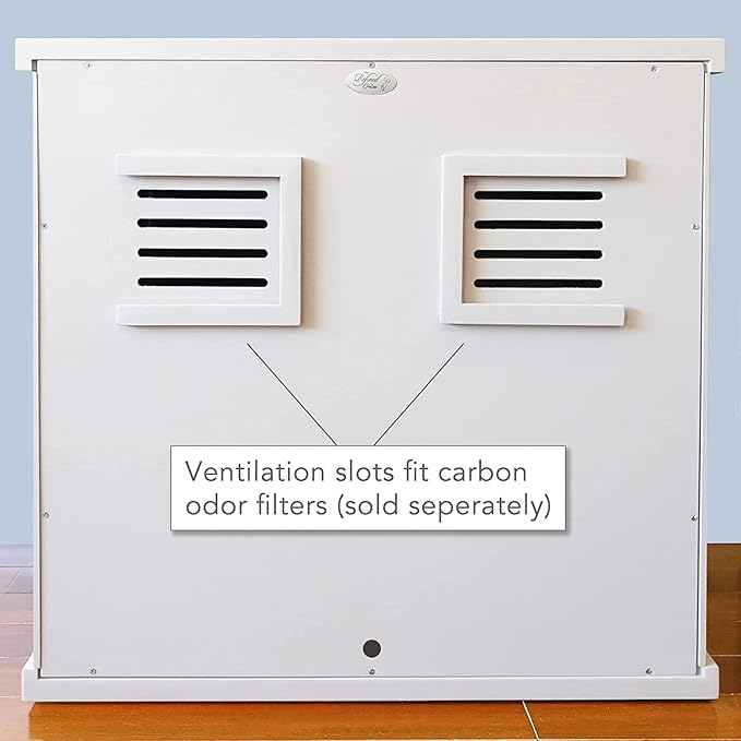THE REFINED FELINE Cat Litter Box Enclosure Cabinet, Cottage, White, Tulip Feet, XLarge, Hidden Litter Cat Furniture with Drawer