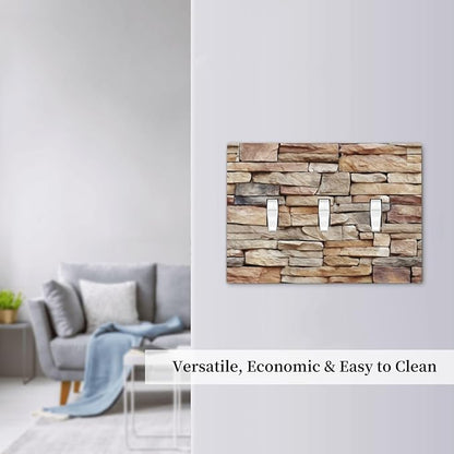 Decorative Switch Plates Stone Textured Brown Brick Natural Stone 3 Gang Wall Plate Triple Toggle Light Switch Cover Faceplate Electrical Wall Panels For Farmhouse Cabin Decor