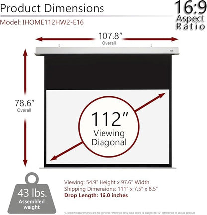Elite Screens Evanesce, 112" 16:9, Recessed in-Ceiling Motorized Projector Screen and Installation Kit, 8k/4K Ultra HD Ready, Matte White Fiberglass, Reinforced Projection Surface, IHOME112HW2-E16