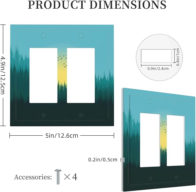 Green Forests And Birds Sun Woodland Decorative Outlet Covers 2 Gang Double GFCI Rocker Light Switch Cover Plate Electrical Wall Panels for Bedroom Bathroom Decor