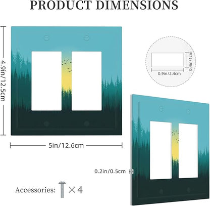 Green Forests And Birds Sun Woodland Decorative Outlet Covers 2 Gang Double GFCI Rocker Light Switch Cover Plate Electrical Wall Panels for Bedroom Bathroom Decor