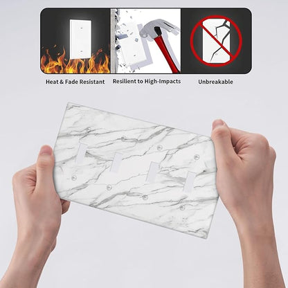 Decorative Light Switch Cover Plate Modern Grey Marble Texture 4 Gang Wall Plates for Electrical Outlets Quad Toggle Switch Plate Covers Outlet Covers Faceplate for Bedroom Home Decor