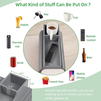 GEHE Bamboo Couch Cup Holder, Anti-Spill Sofa Arm Tray, Natural and Easy to Clean Couch Arm Cup Holder Armrest Tray Perfect for Cups, Beers, Snacks, Remote Control, Drinks