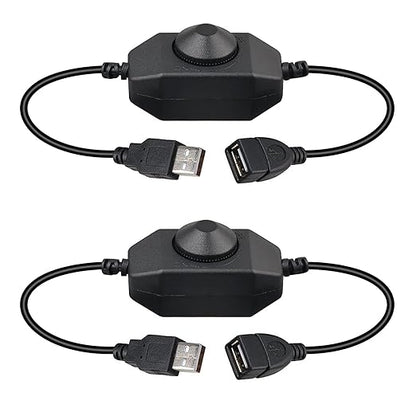 Onite 2-Pack USB Rotary Dimmer Switch with Knob, Current Adjustable Controller for 5V USB LED Strips, Lights, USB Fans (Black)
