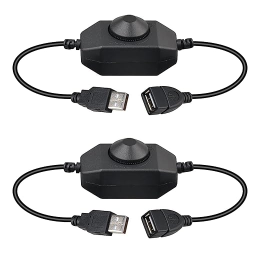 Onite 2-Pack USB Rotary Dimmer Switch with Knob, Current Adjustable Controller for 5V USB LED Strips, Lights, USB Fans (Black)