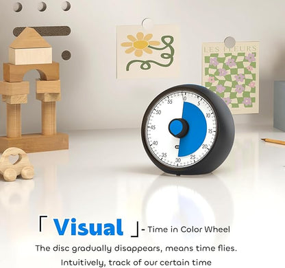 Visual Timer for Kids 60-Minute - Silent Analog Countdown Time Timer with Optional Alarm, Focus Tool for ADHD & Autism, Time Management for Homework, Chores, Office, Kitchen, Teaching & Study Routines