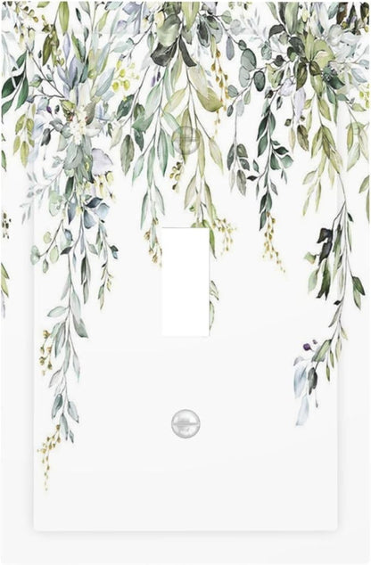 Decorative Light Switch Cover Boho Farmhouse Flower Leaf Sage Green 1 Gang Single Toggle Device Electrical Faceplate Switchplates Decorator Outlet Wall Plate for Bedroom Cabin Decor
