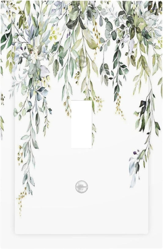 Decorative Light Switch Cover Boho Farmhouse Flower Leaf Sage Green 1 Gang Single Toggle Device Electrical Faceplate Switchplates Decorator Outlet Wall Plate for Bedroom Cabin Decor