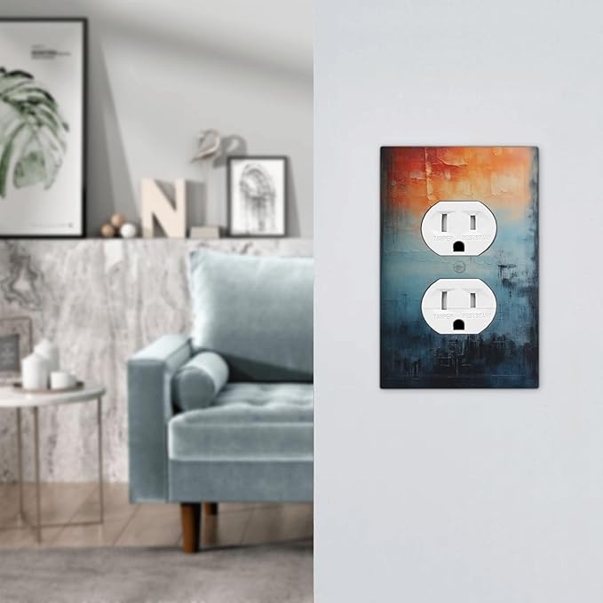 Blue Orange Abstract Modern Minimalist Oil Painting 1 Gang Duplex Receptacle Switch Wall Plate Decorative Switchplate Outlet Covers Electrical Plug Cover Faceplate for Bathroom Home Decor 5 X 3 IN
