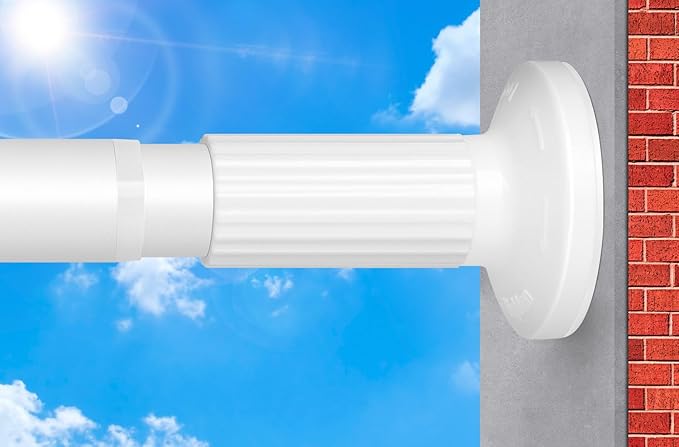 White Shower Curtain Rod 51-86 Inch, Adjustable Tension Rod No Drilling for Window or Bathroom Closet, Outdoor Curtain Rod for Patio, Easy to Install, Never Rust, Rod Diameter 1.26 Inches-White