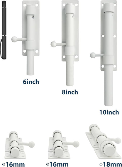 Alise 6 inch Barrel Bolt Latch,Slide Bolt Latch,Heavy Duty Solid SUS304 Stainless Steel Slide Lock for Wooden Fence,Barn Door,Interior or Outdoor Door White MS8000-W