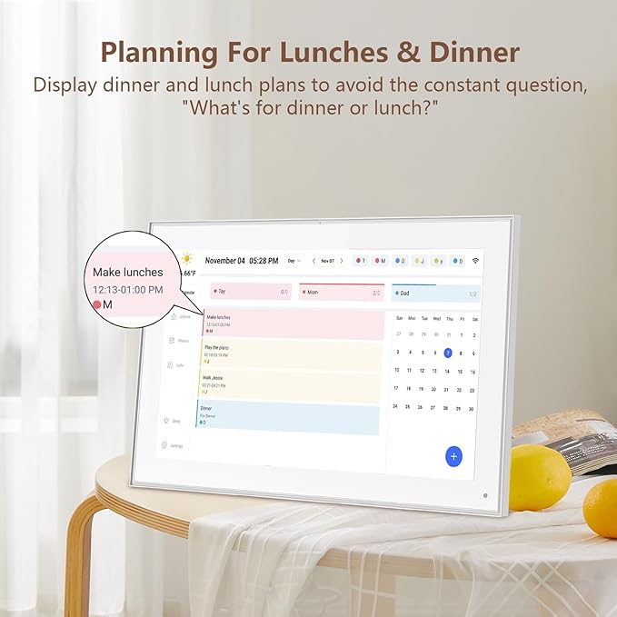15.6 inch Digital Calendar & Chore Chart,Smart Touchscreen Interactive Display for Family Schedules, Wall & Desk Mountable, Digital Photo Frame Functon, Great for Organizing Your 2025 Calendar