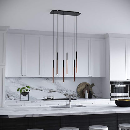 ALTAIR 6 Mini Pendant Lighting Black-Copper - LED Hanging Light Fixture for Kitchen Island, Bar, Foyer - Cluster Pendants - Dimmable, Adjustable Wire, Lamp Bulb Included