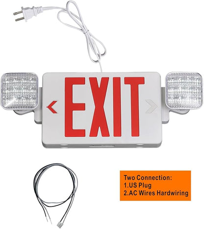 TANLUX Red Corded Exit Sign with Emergency Lights, 1.0 Meter Plug in Exit Sign with Battery Backup Lights for Business, Commerical Emergency Lighting Combo, UL Listed, AC 120/277V, Double Face