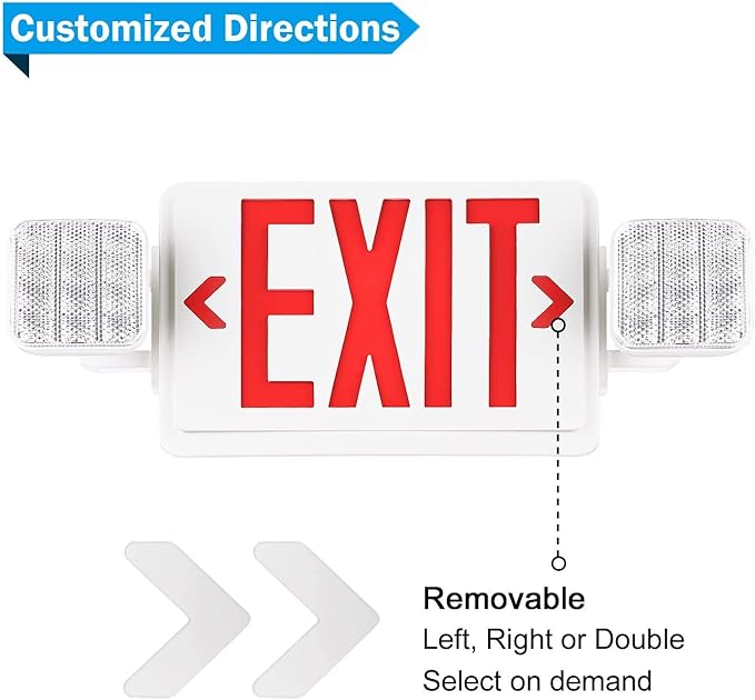 4 Packs Led Red Exit Sign with Emergency Lights Combo & Battery Backup Operated Powered Fire Exit Sign Light-UL Listed 120-277VAC Fire Exit Signs Lighting for Room,Street,Window.Stairs.