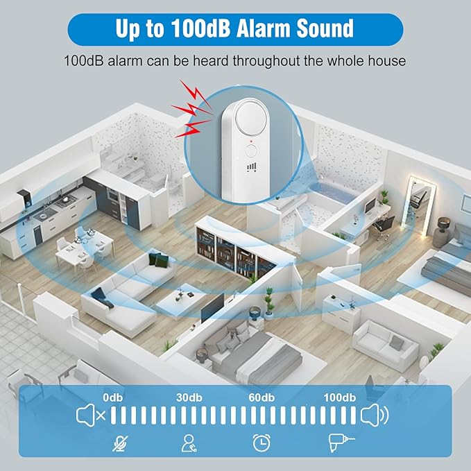 Daytech Water Level Sensor 100 dB Sump Pump Alarm Water Sensors for Leaks with 78 inch Detector Cable and 4 Volume Levels Flood Sensor for Basements(2PC)