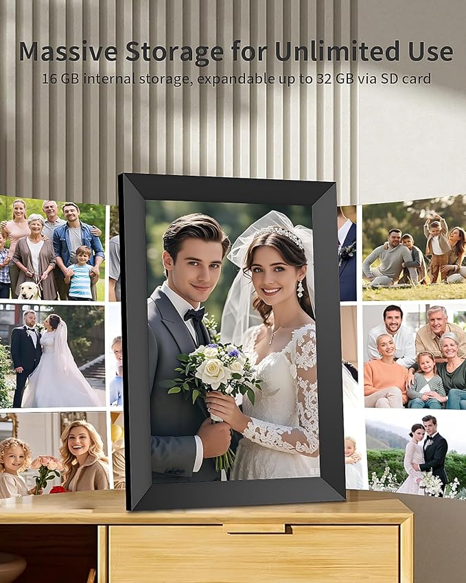 Frameo Digital Picture Frame, 10.1 Inch Smart WiFi Digital Photo Frame Electronic with 1280x800 HD IPS Touch Screen, Auto-Rotate, Wall Mountable, Share Photos/Videos Instantly via Frameo App