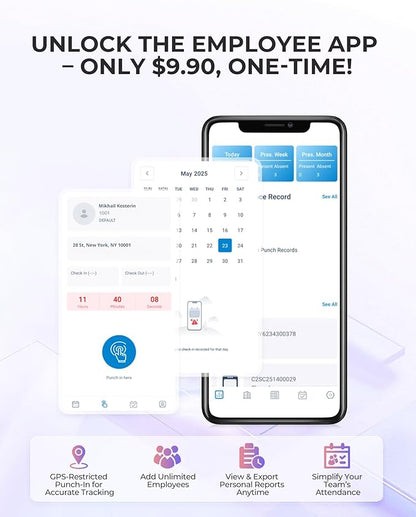 NGTeco Time Clock Cloud-Based with Tuch Screen, 4-in-1 Remote Control Time Clocks for Employees Small Business, Face/Fingerprint/Card/PIN, 2.4GHz&5GHz WiFi, Software & App, 10 IC Cards, 0 Monthly Fee