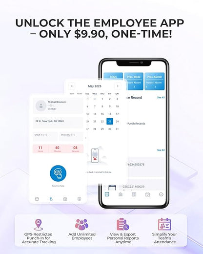 NGTeco Time Clock Cloud-Based, 4-in-1 Time Clocks for Employees Small Business, 2.4GHz WiFi Remote Control Clock in and Out Machine with Software & App, 10 IC Cards, 0 Monthly Fee