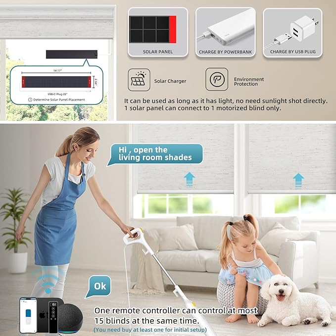 SmartWings Motorized 100% Blackout Shades Blinds, Custom Size, Cordless Window Shades with Rechargeable Battery, Work with Matter/Apple HomeKit, Alexa, Thread/Zigbee, Remote Optional, Linen White