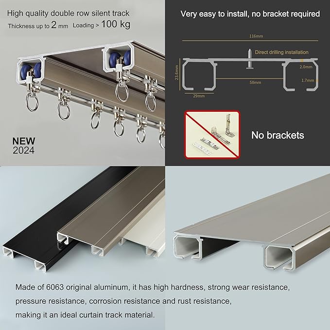 Ceiling Curtain Track Double Rail System Sliding Curtain Rail (Champagne, 3M)