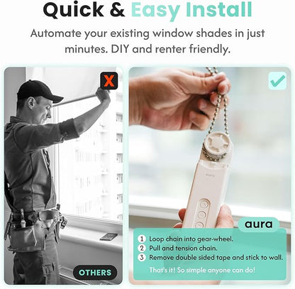 Aura Roller Smart Shade Driver, Remote Control & WiFi Dongle | Automate Existing Blinds | Beaded Window Shade Compatible | Rechargeable Long-Life Battery | Set Up Schedules | Hands Free Voice Control