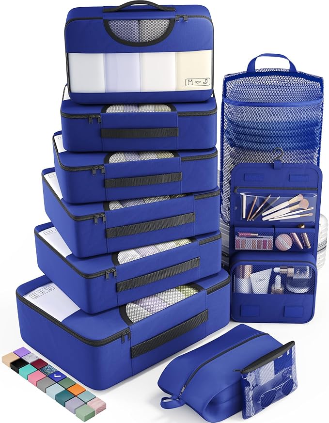 Veken 10 Set Packing Cubes for Travel Essential, Suitcase Organizer Bags in 4 Sizes, Carry-On Luggage Accessories with Large Laundry & Hanging Toiletry Bag, Must-Have for Airplane, Road Trip & Camping