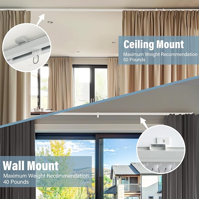 Curtain Track Ceiling Mount heavy duty sliding Curtains Tracks rails Rod System Room Divider with clips 6-9ft White