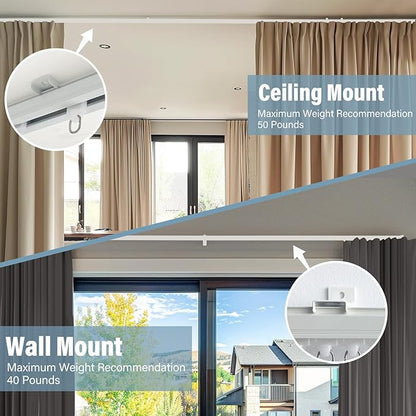 Curtain Track Ceiling Mount heavy duty sliding Curtains Tracks rails Rod System Room Divider with clips 12-15ft White